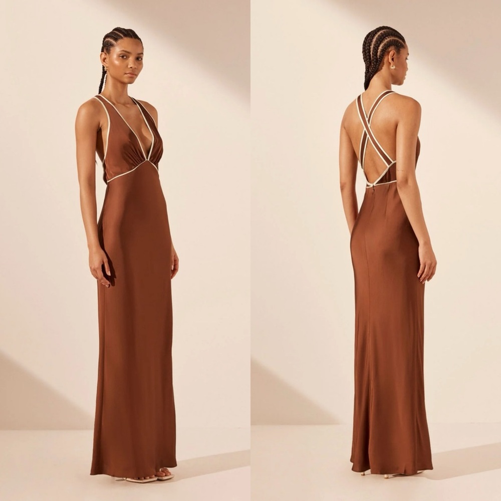 Shona Joy Belkis Contrast Plunged Cross Back Maxi Dress Size 4 NEW! With tags! - Picture 15 of 16